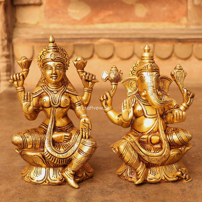 Brass Ganesha Lakshmi Statue Fine Quality 8"