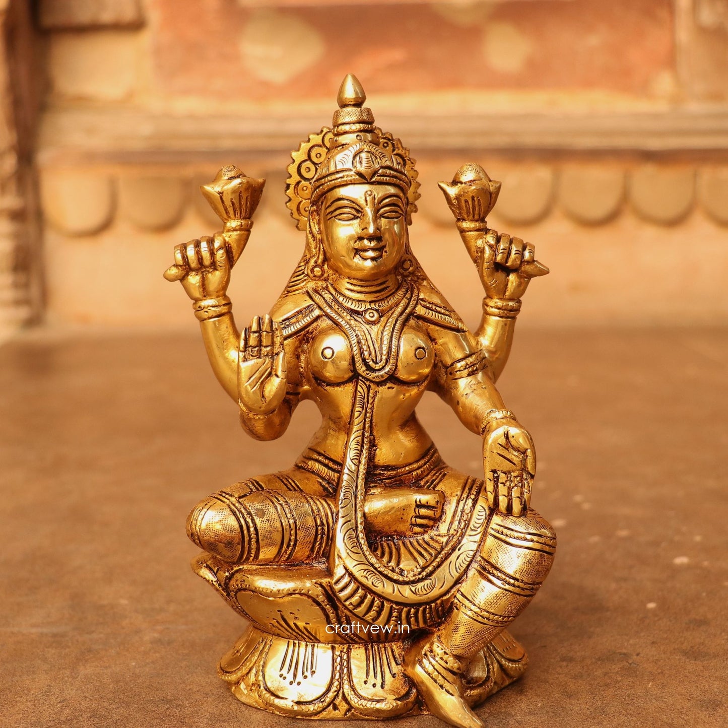 Brass Ganesha Lakshmi Statue Fine Quality 8"