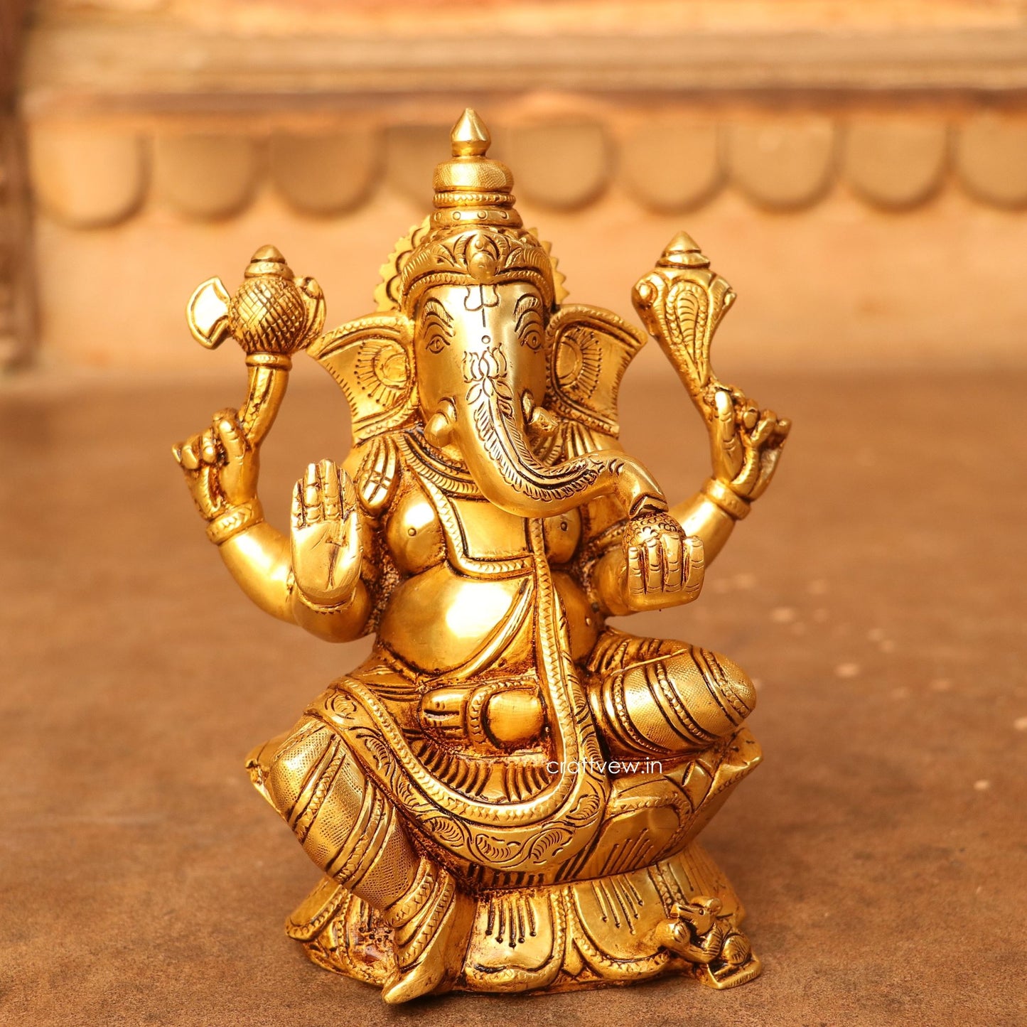 Brass Ganesha Lakshmi Statue Fine Quality 8"