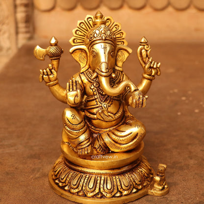 8" Brass Superfine Exquisite Ganesha Lakshmi Idols pair