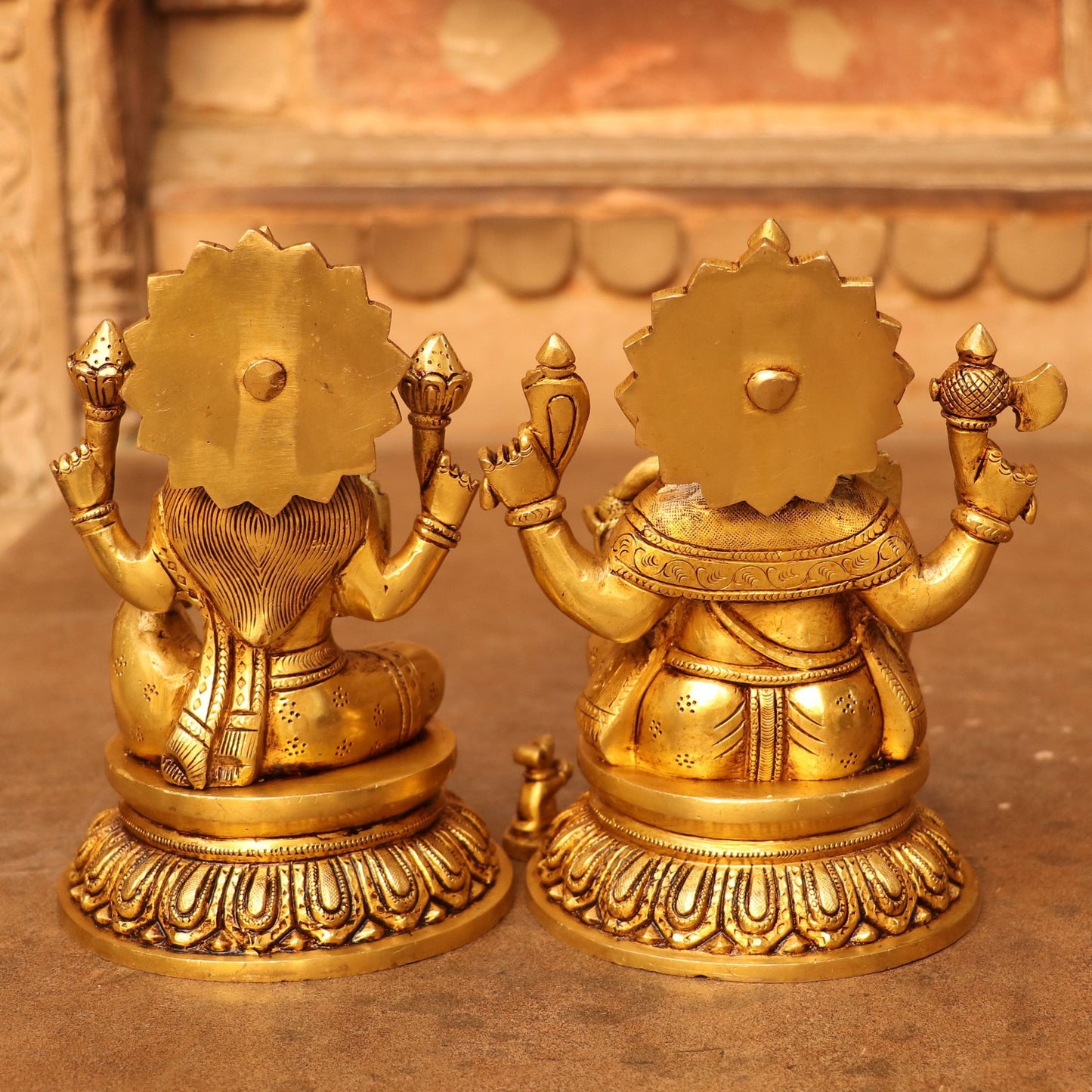 8" Brass Superfine Exquisite Ganesha Lakshmi Idols pair