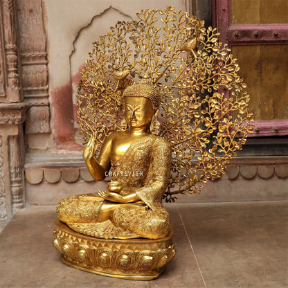 Brass Buddha With Bodhi Tree Background 30"