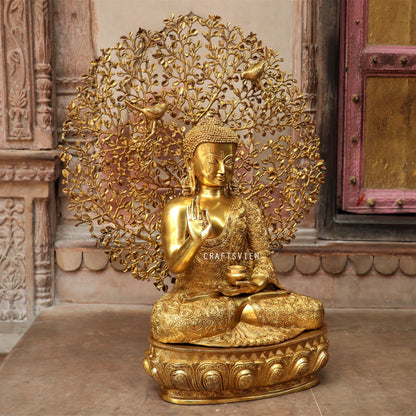 Brass Buddha With Bodhi Tree Background 30"