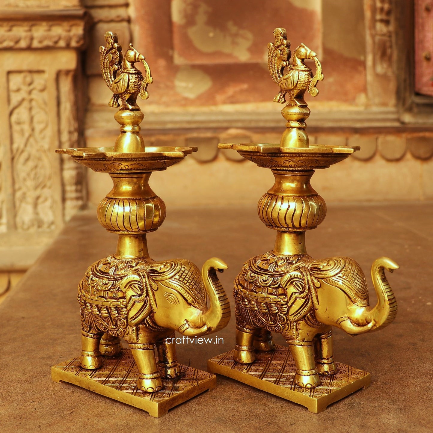 11"Brass Decorative Elephant with Oil Lamp