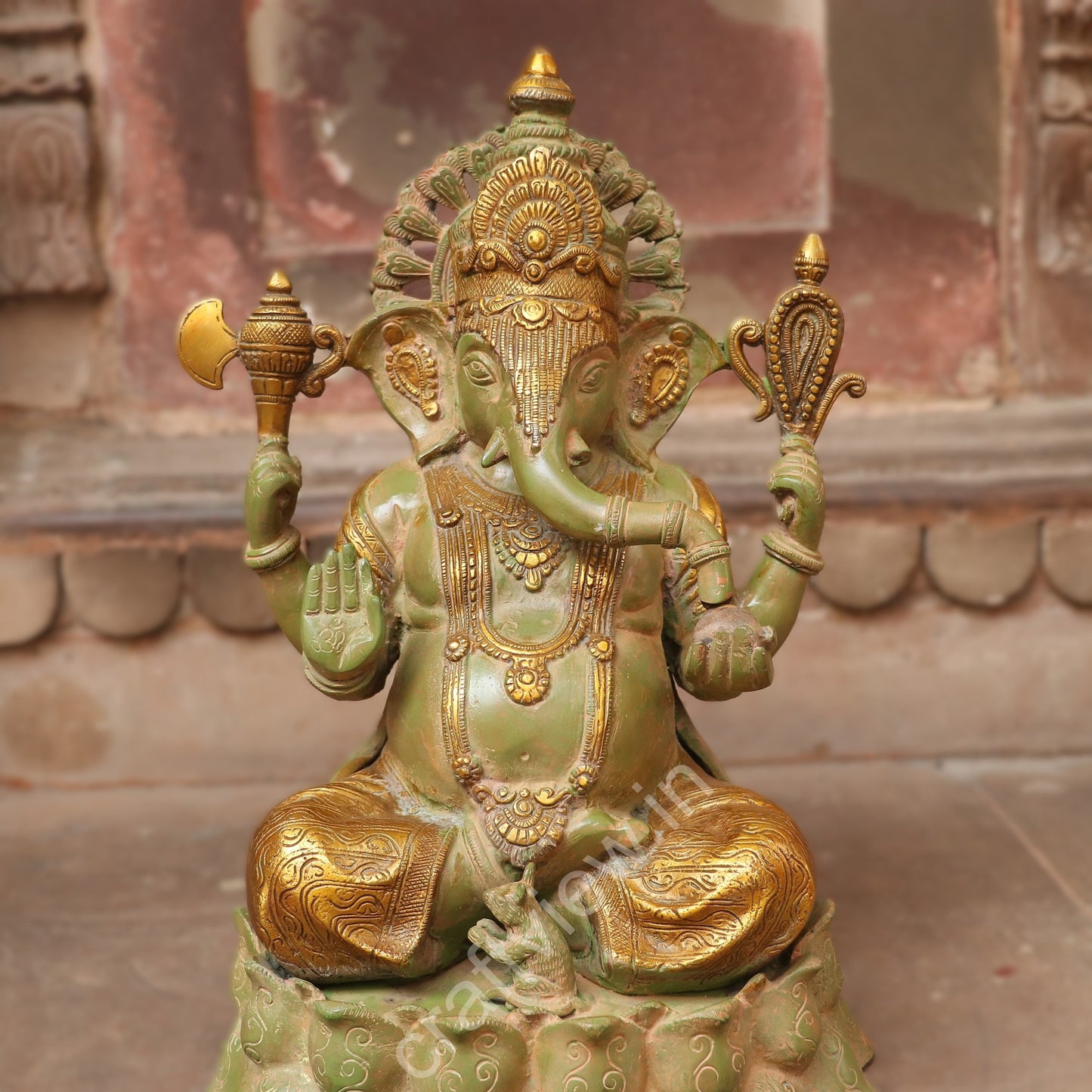 Superfine Lotus Ganesha Brass Idol
