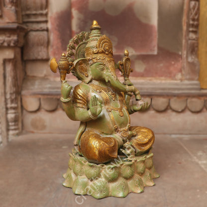 Superfine Lotus Ganesha Brass Idol