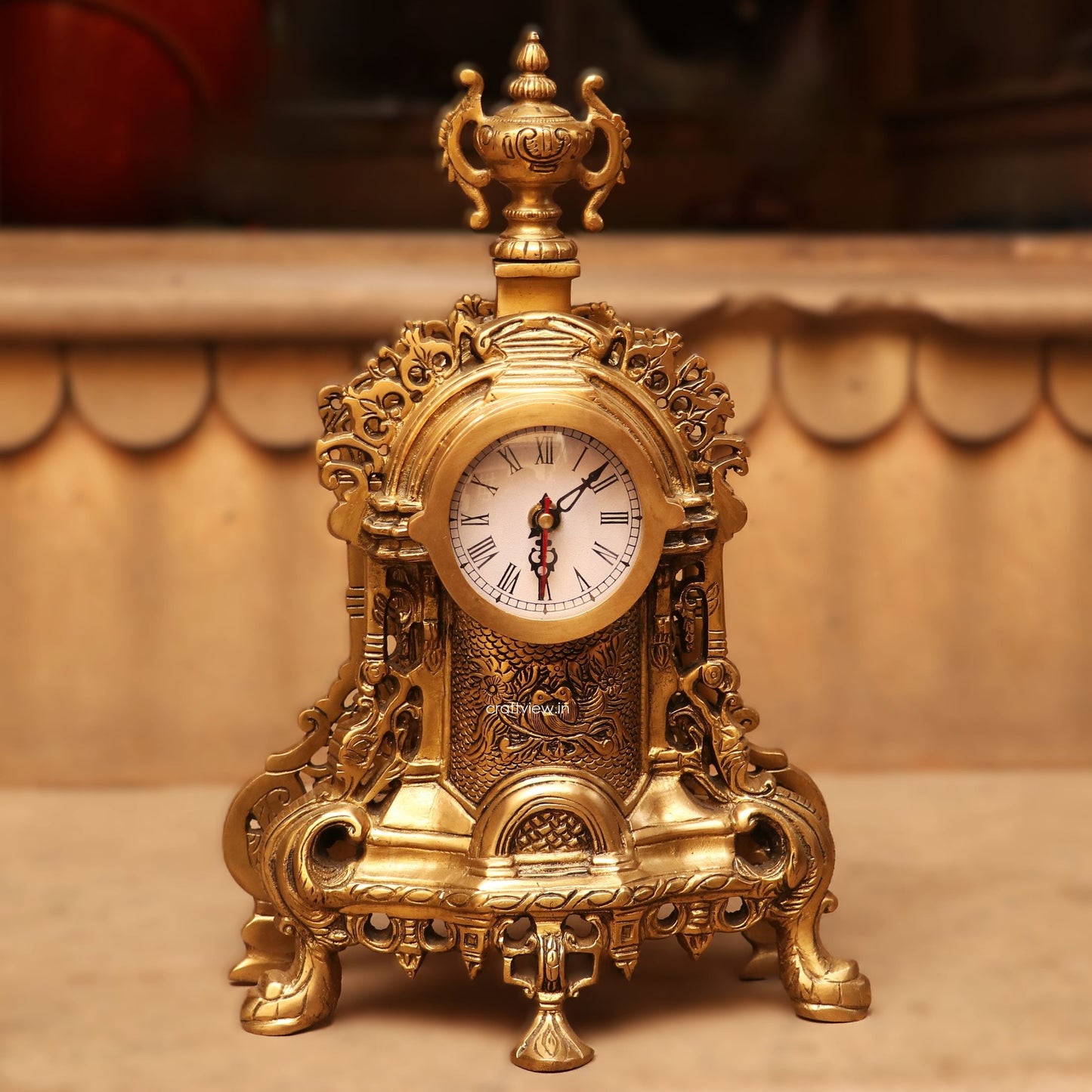 14" Unique Designer Brass Clock Tabletop Made in India