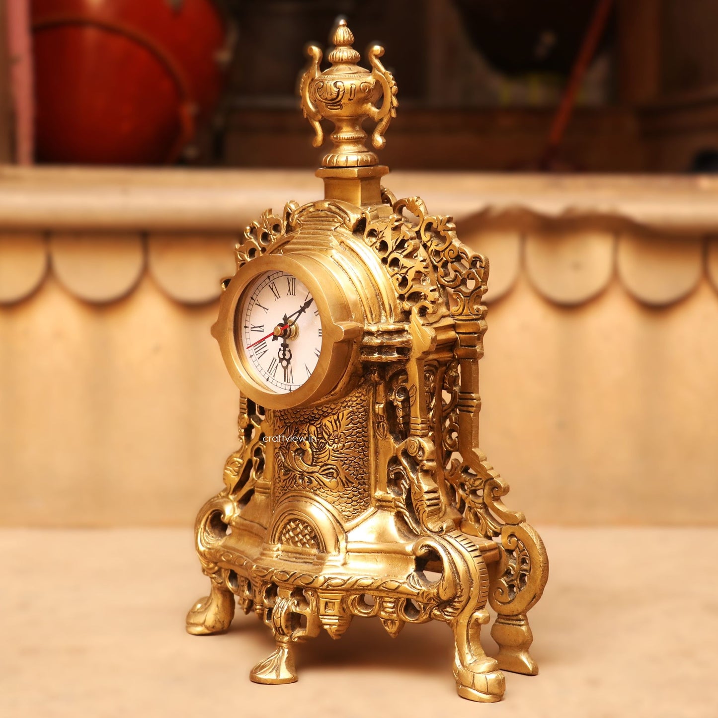 14" Unique Designer Brass Clock Tabletop Made in India