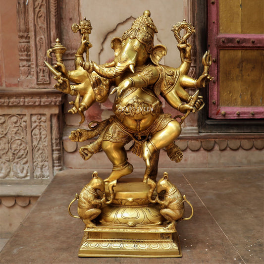 Brass Dashbhuja Ganesh Statue