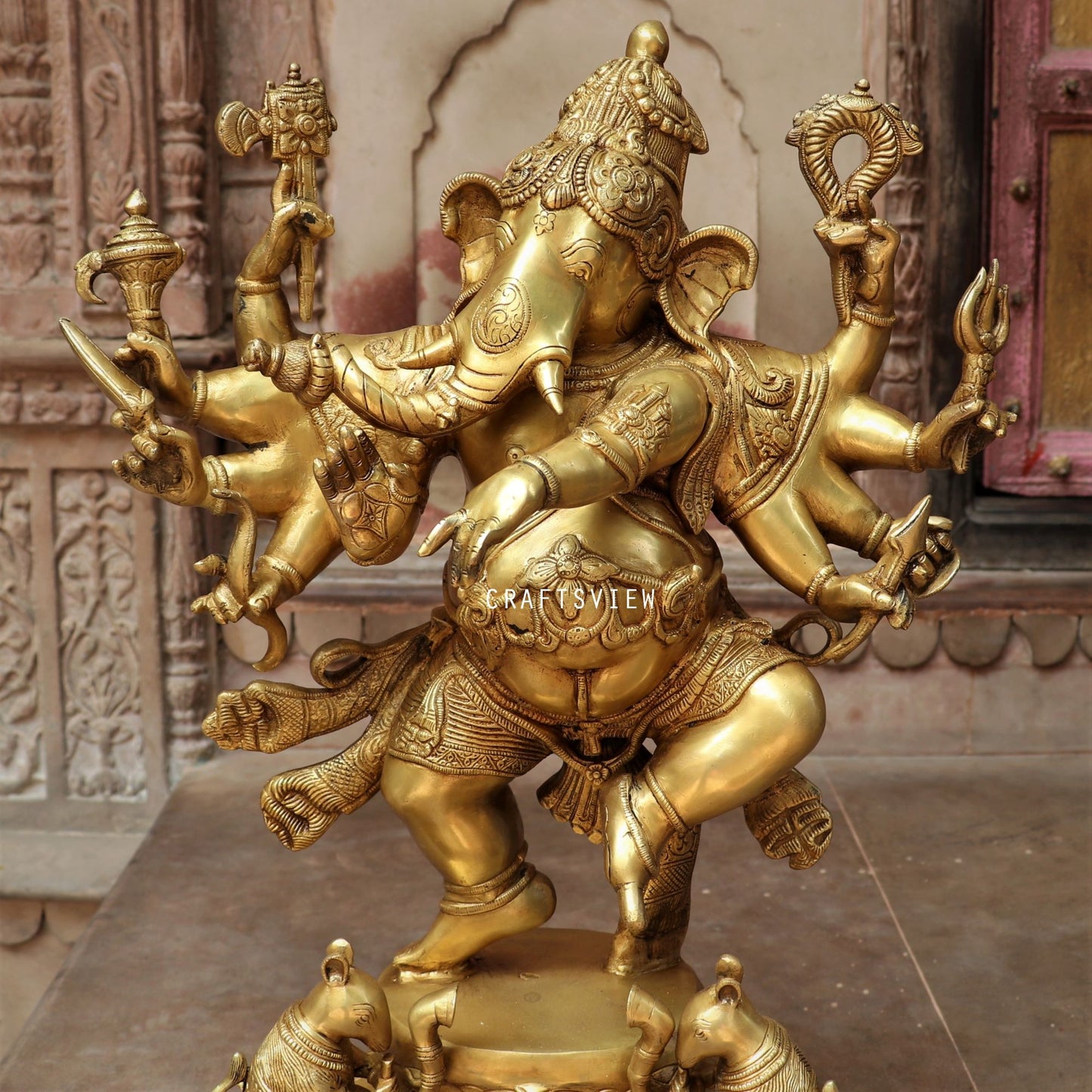 Brass Dashbhuja Ganesh Statue