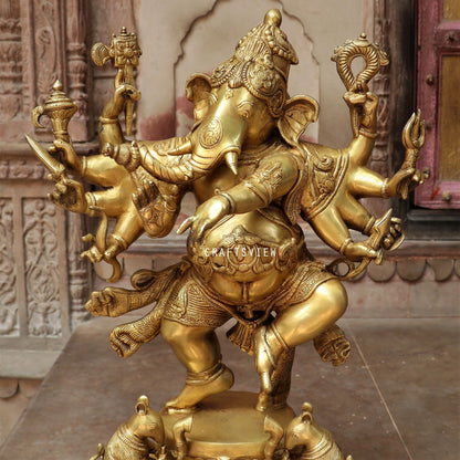 Brass Dashbhuja Ganesh Statue