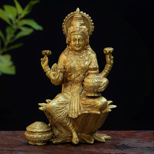 Brass Lakshmi statue sited on Lotus 7"