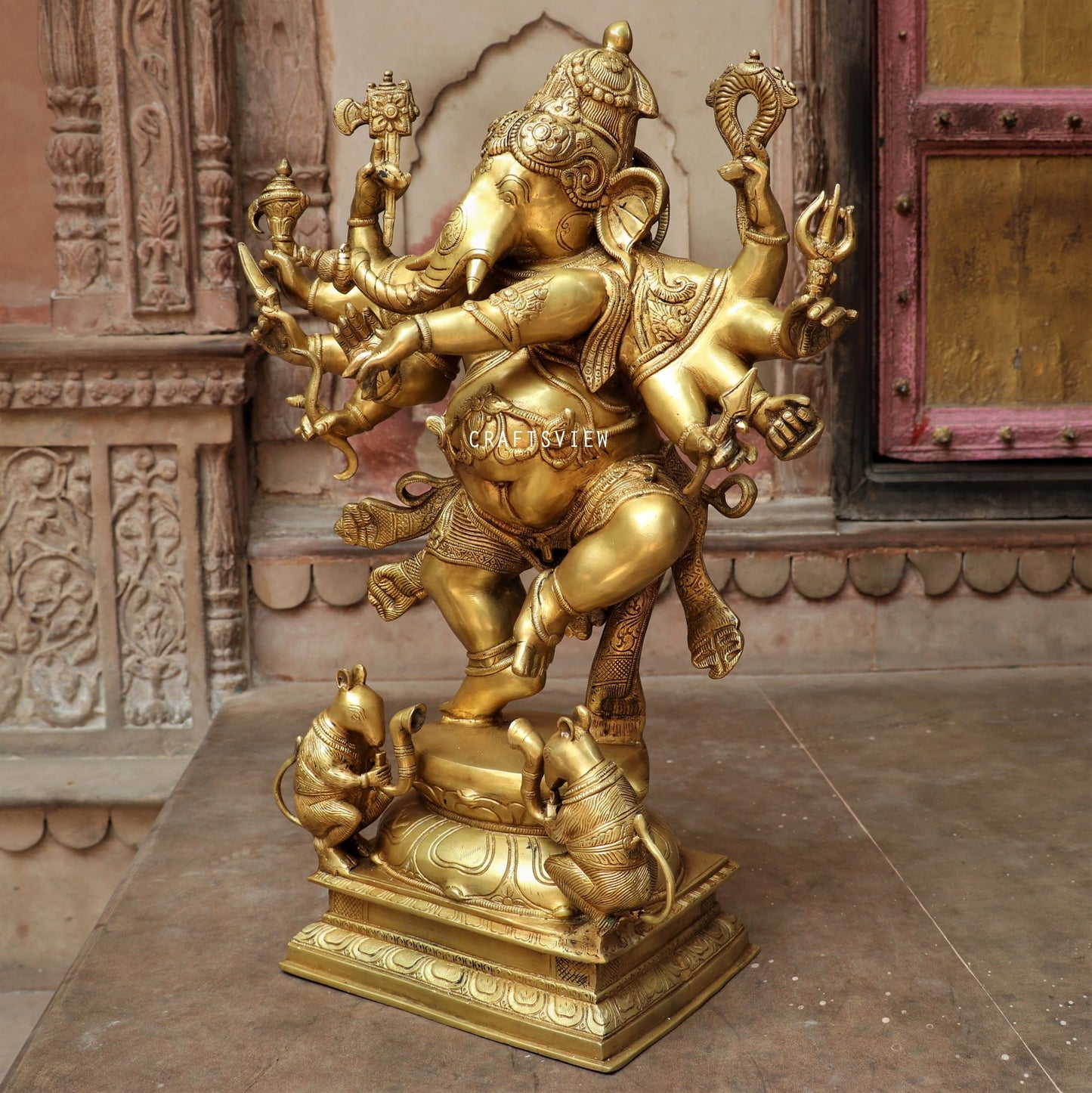 Brass Dashbhuja Ganesh Statue