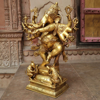 Brass Dashbhuja Ganesh Statue