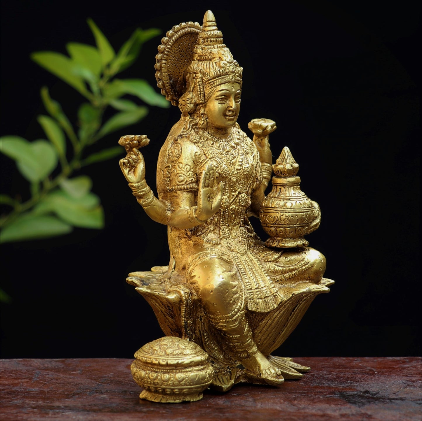 Brass Lakshmi statue sited on Lotus 7"