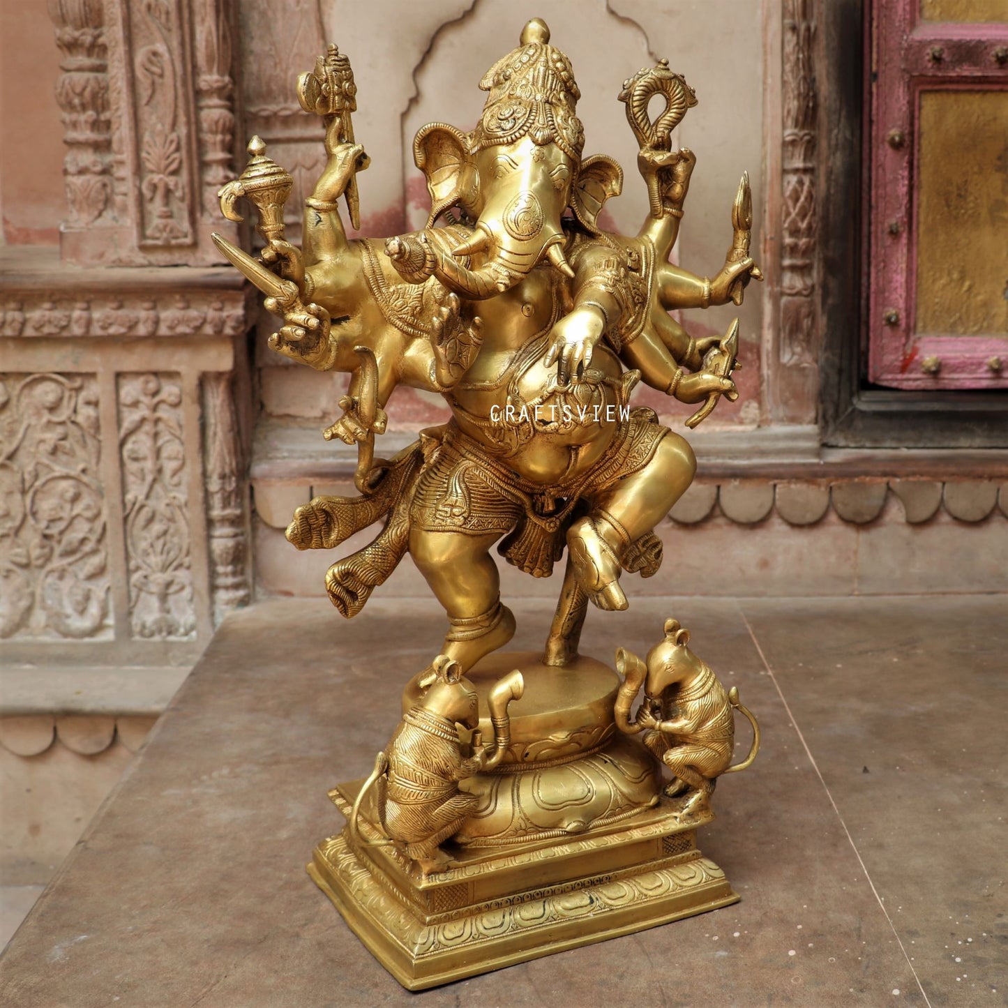 Brass Dashbhuja Ganesh Statue