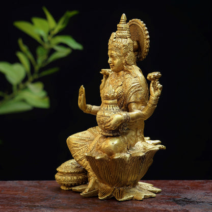 Brass Lakshmi statue sited on Lotus 7"