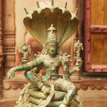 Brass Vintage Lord Vishnu Sculpture with Shesh Naag 28"