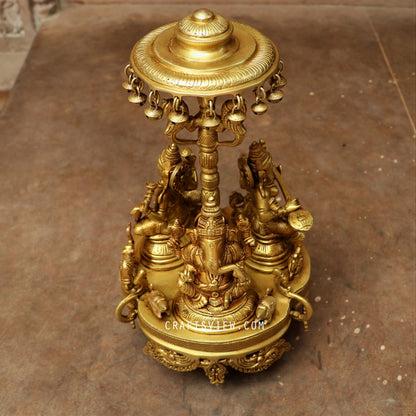 Brass Ganesh Lakshmi Saraswati Statue 15"