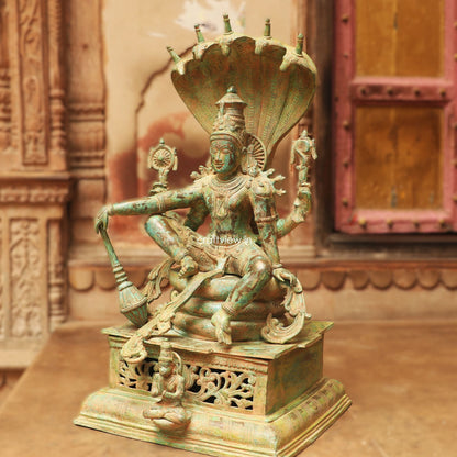 Brass Vintage Lord Vishnu Sculpture with Shesh Naag 28"