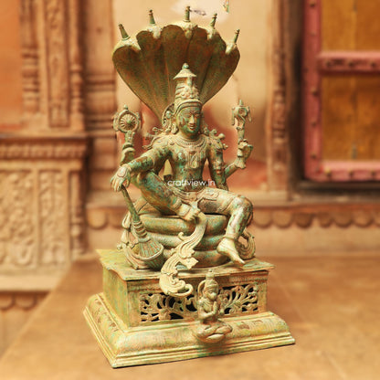 Brass Vintage Lord Vishnu Sculpture with Shesh Naag 28"