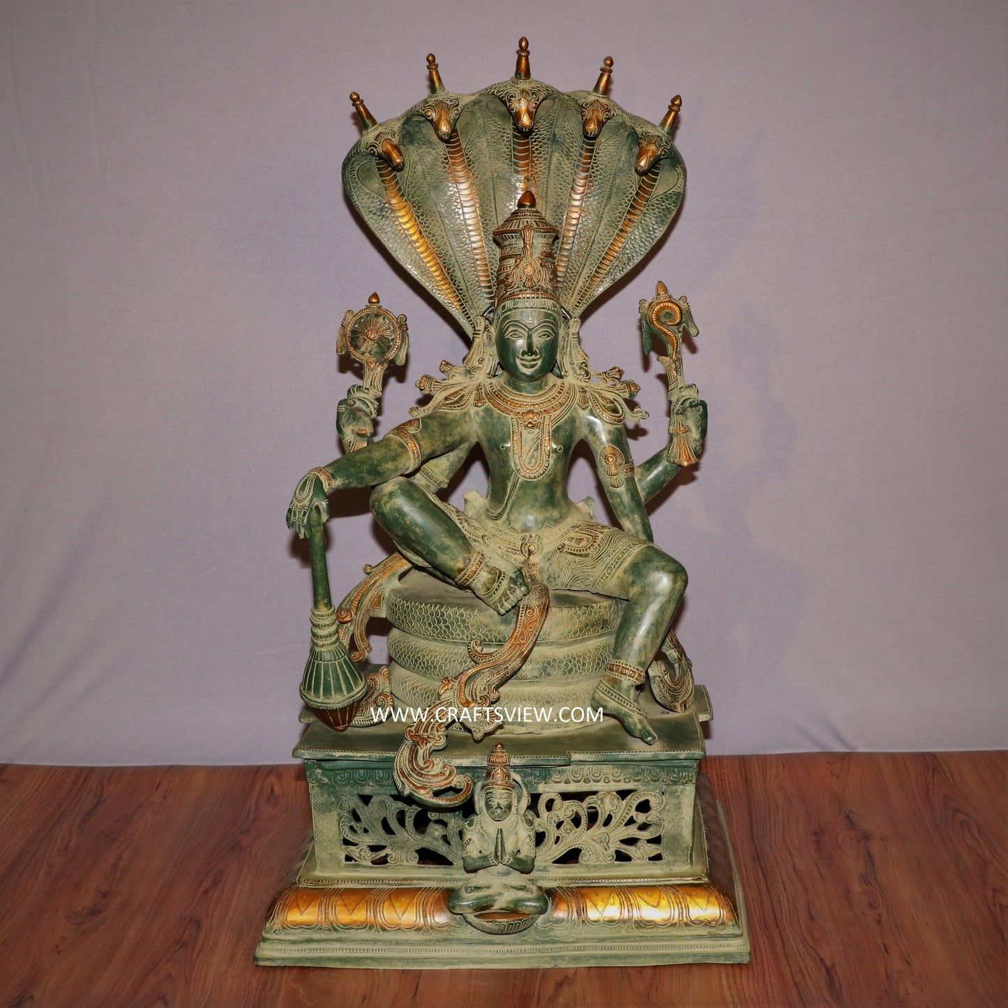 Brass Vishnu Statue Sitting On Sheshnaag