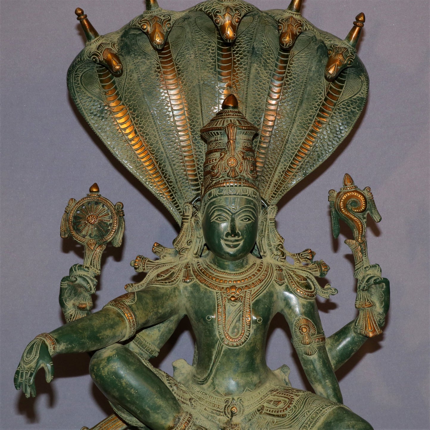 Brass Vishnu Statue Sitting On Sheshnaag