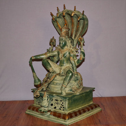 Brass Vishnu Statue Sitting On Sheshnaag