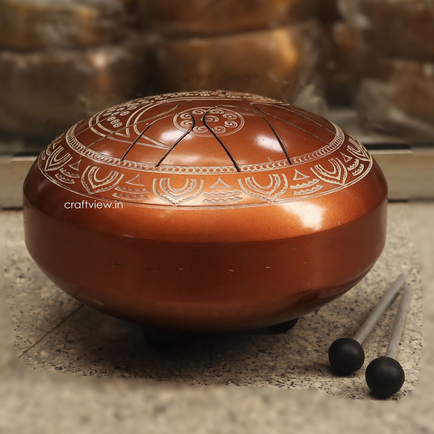 8.5" Artistic Musical Tongue Drum Pan For Music Carving Matte Copper