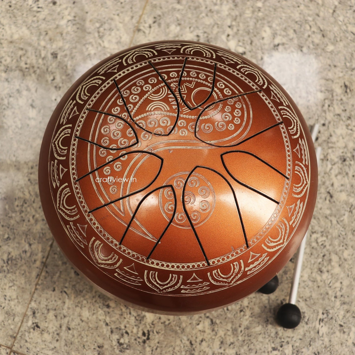 8.5" Artistic Musical Tongue Drum Pan For Music Carving Matte Copper