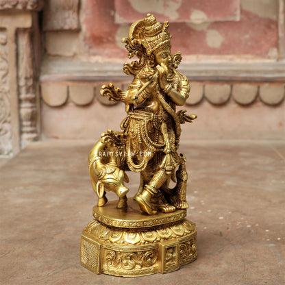 Brass Krishna Statue With cow