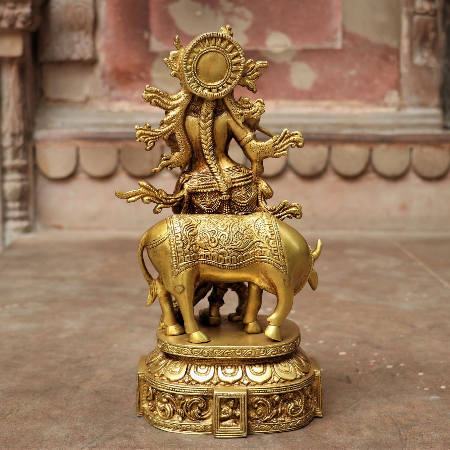 Brass Krishna Statue With cow