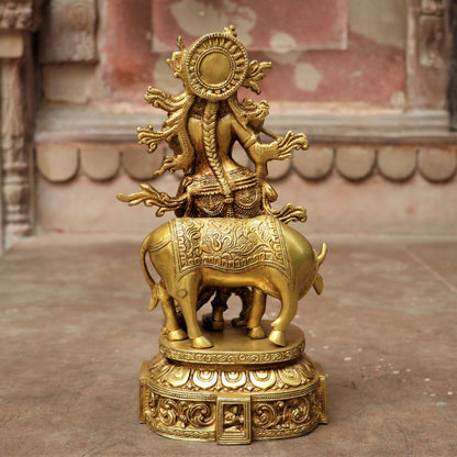 Brass Krishna Statue With cow