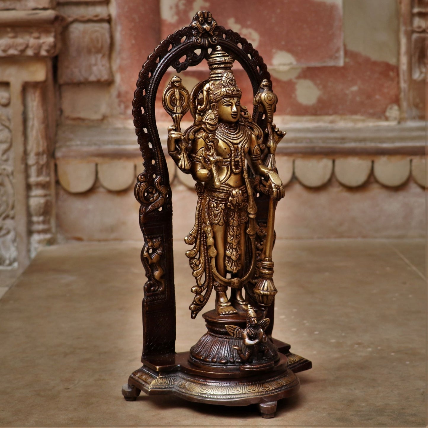 Brass Vishnu Idol with Frame 16"