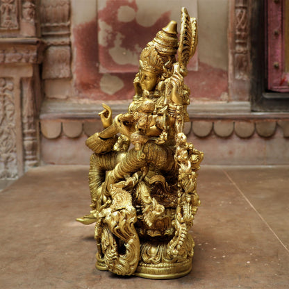 Brass Saraswati Chola Statue Fine Carving 16"