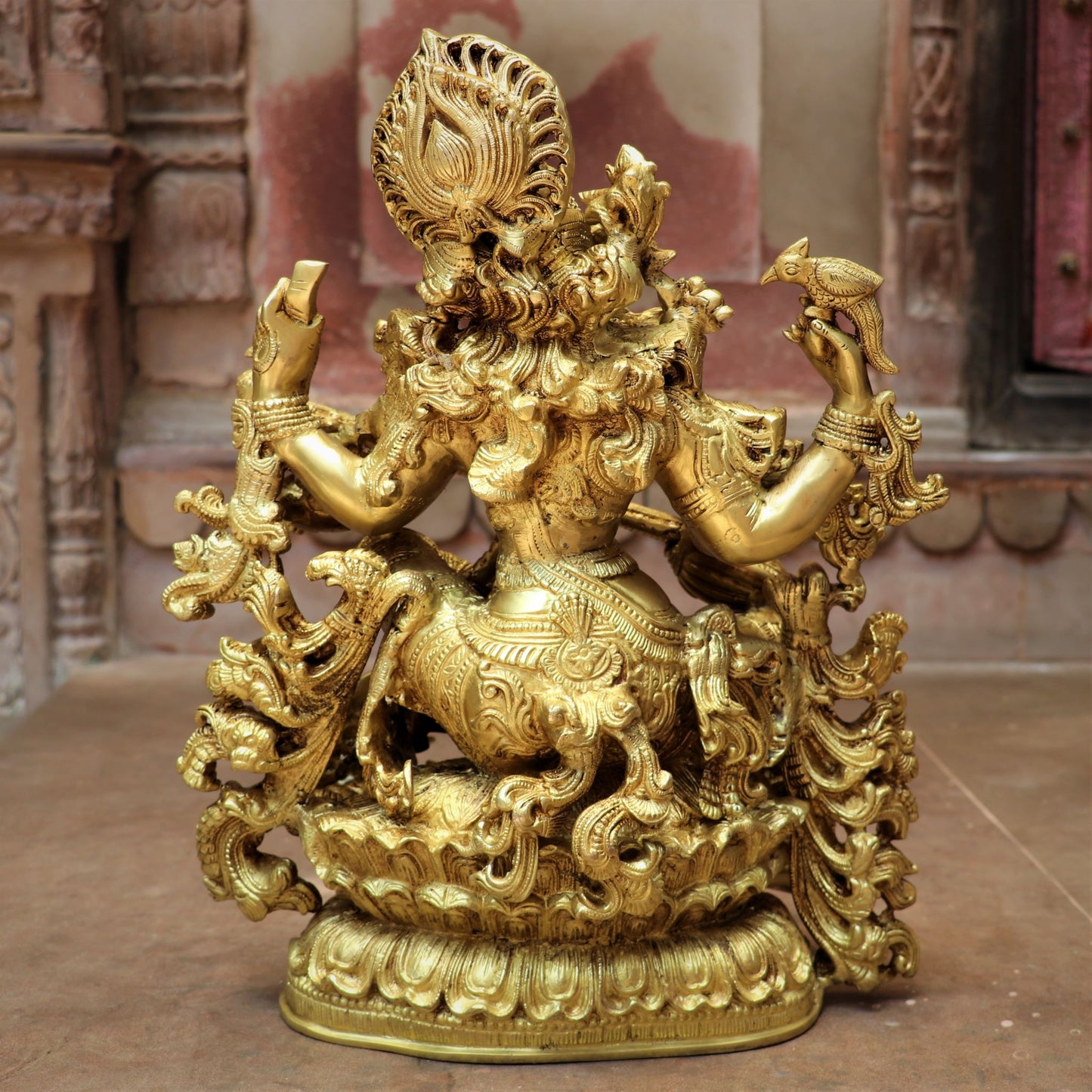 Brass Saraswati Chola Statue Fine Carving 16"