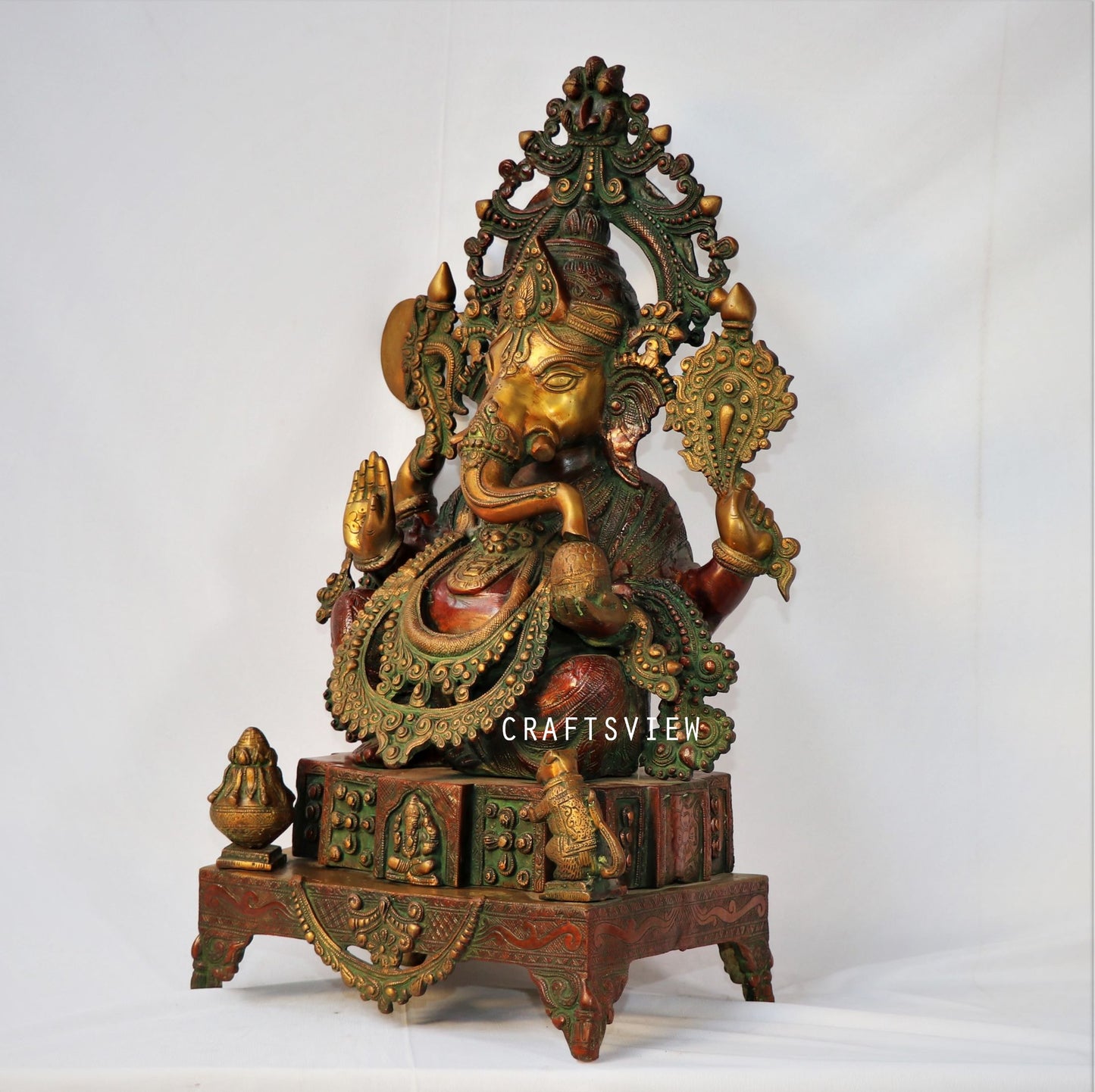 Brass Ganesh Statue Sitting On Sinhansan 27"