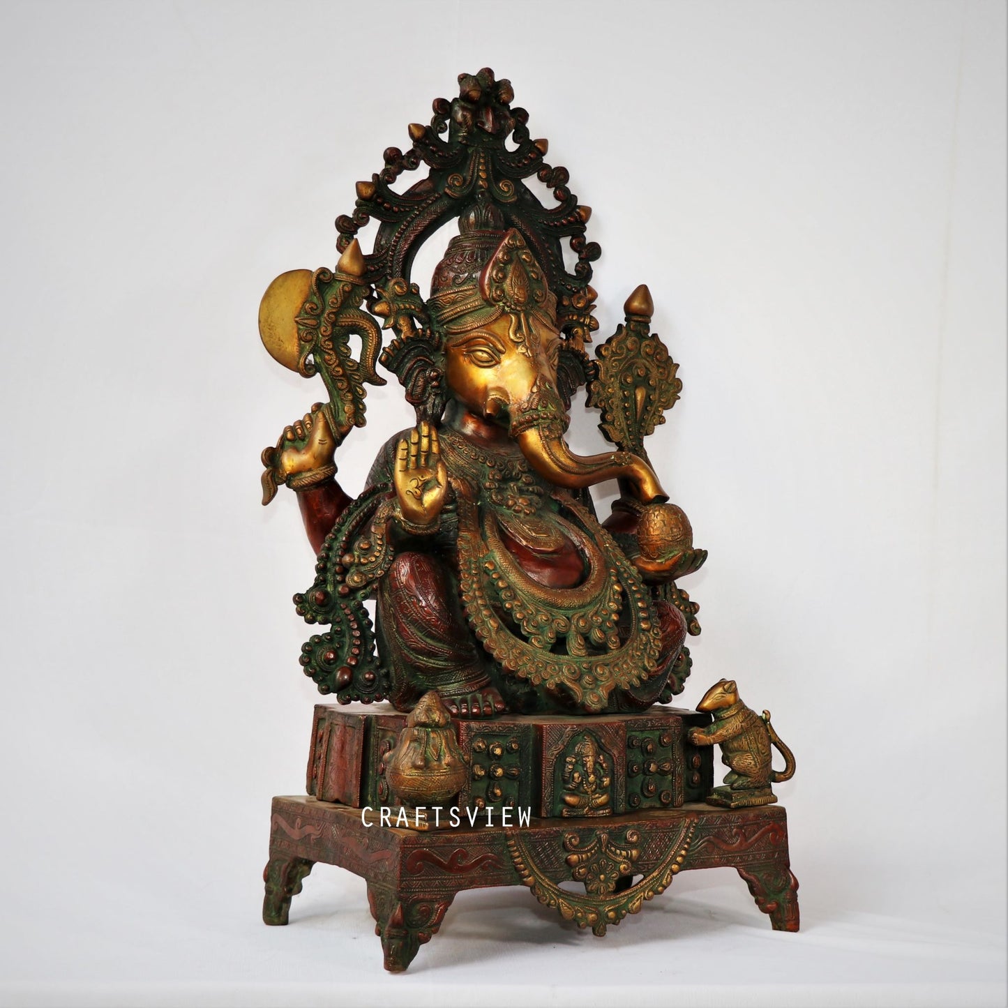 Brass Ganesh Statue Sitting On Sinhansan 27"