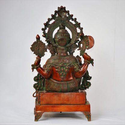 Brass Ganesh Statue Sitting On Sinhansan 27"