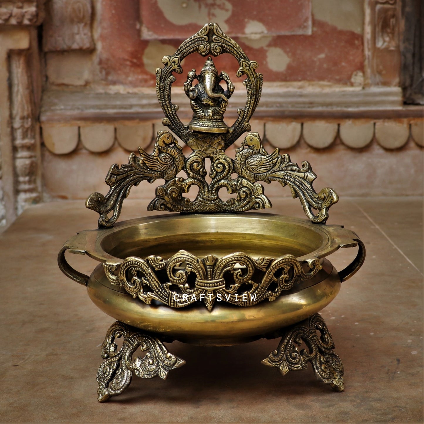 Brass Decoration Urli With Ganesh