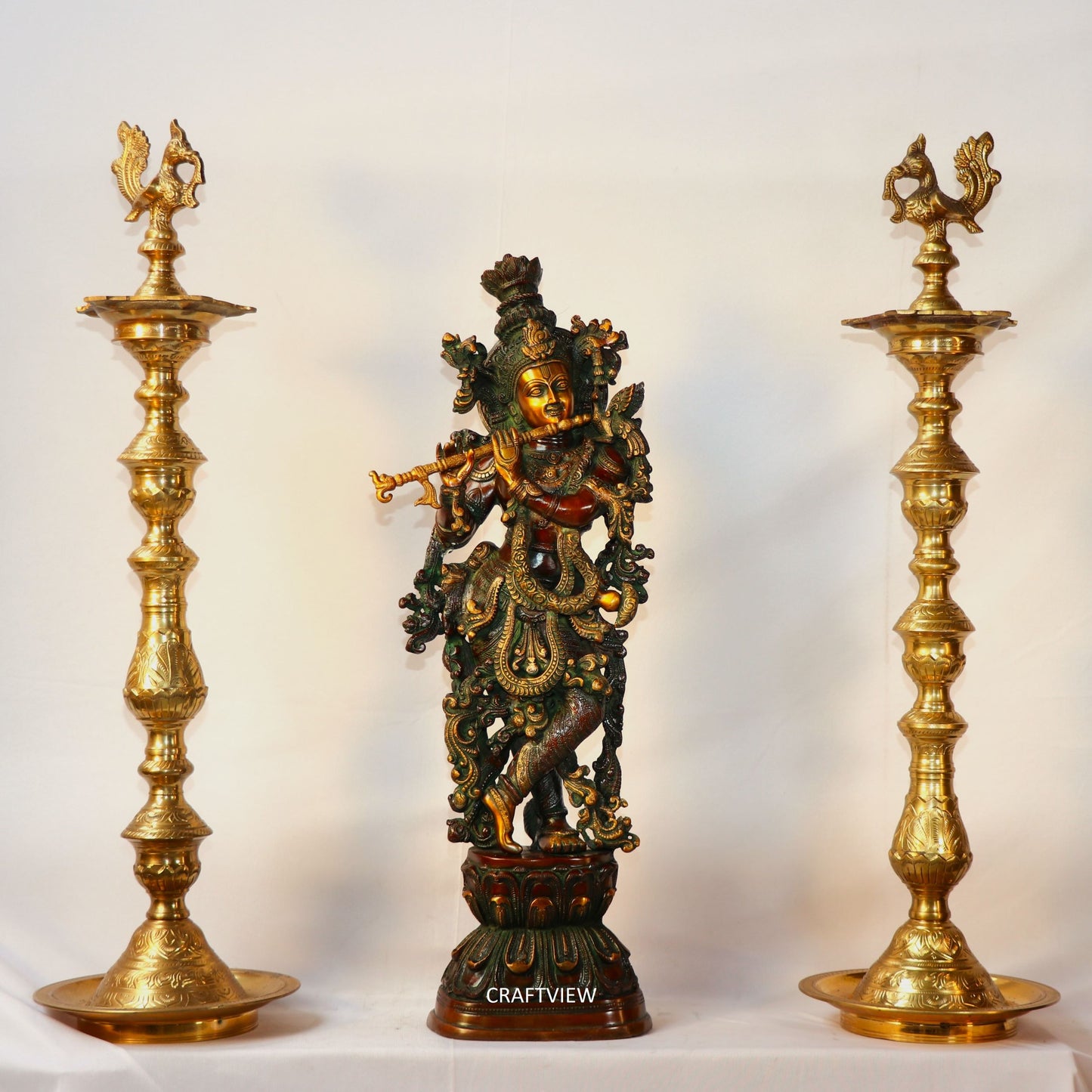 Exquisite Lord Krishna Brass Sculpture Vintage Finished