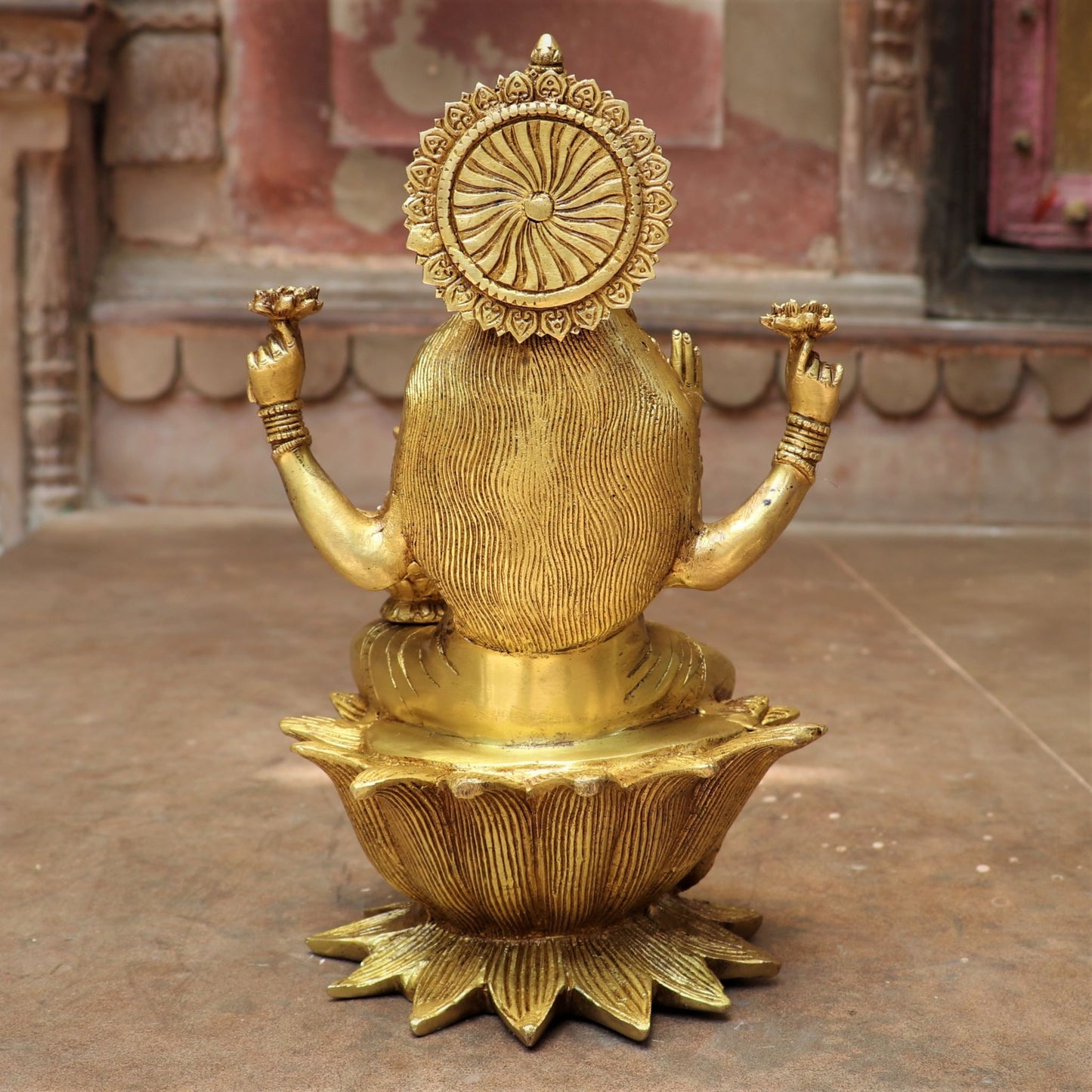 Brass Lakshmi statue sited on Lotus 12"