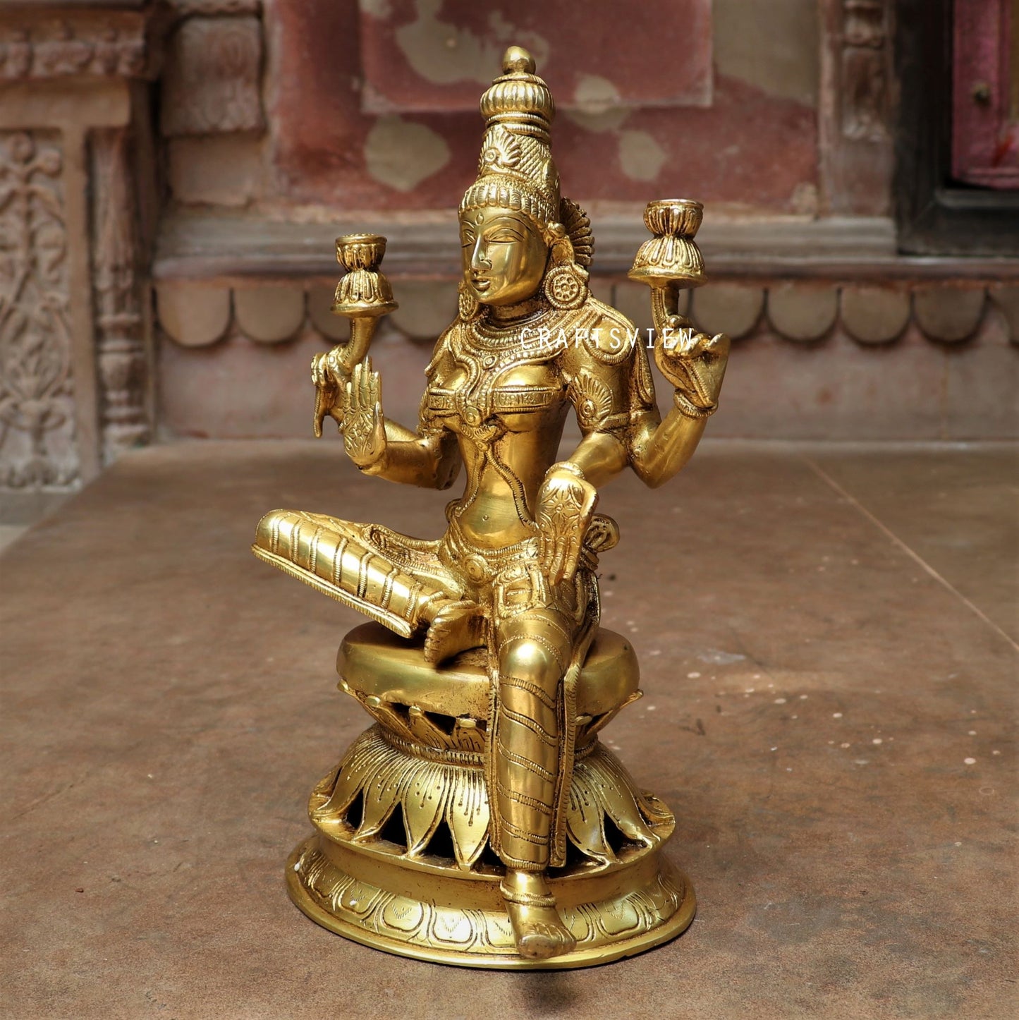 Brass Maa Lakshmi Statue Base On Lotus