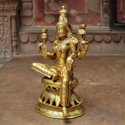 Brass Maa Lakshmi Statue Base On Lotus