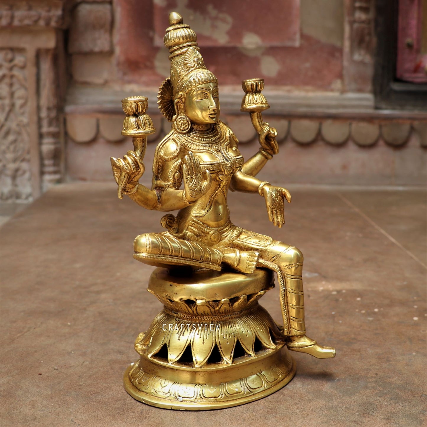 Brass Maa Lakshmi Statue Base On Lotus