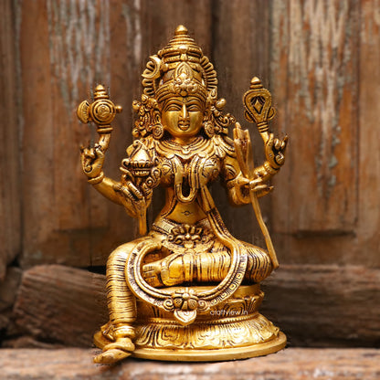 Brass Goddess Rajarajeshwari Lakshmi statue 10.5"