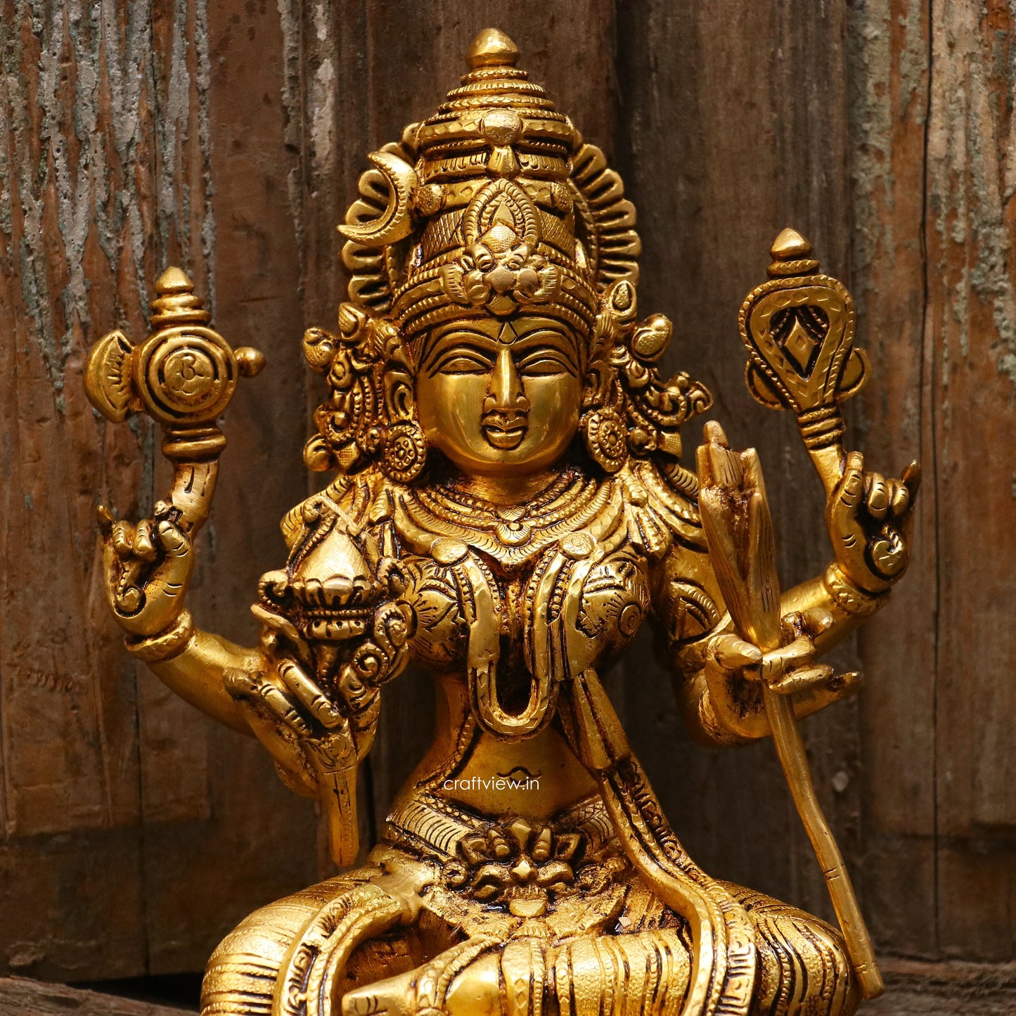 Brass Goddess Rajarajeshwari Lakshmi statue 10.5"