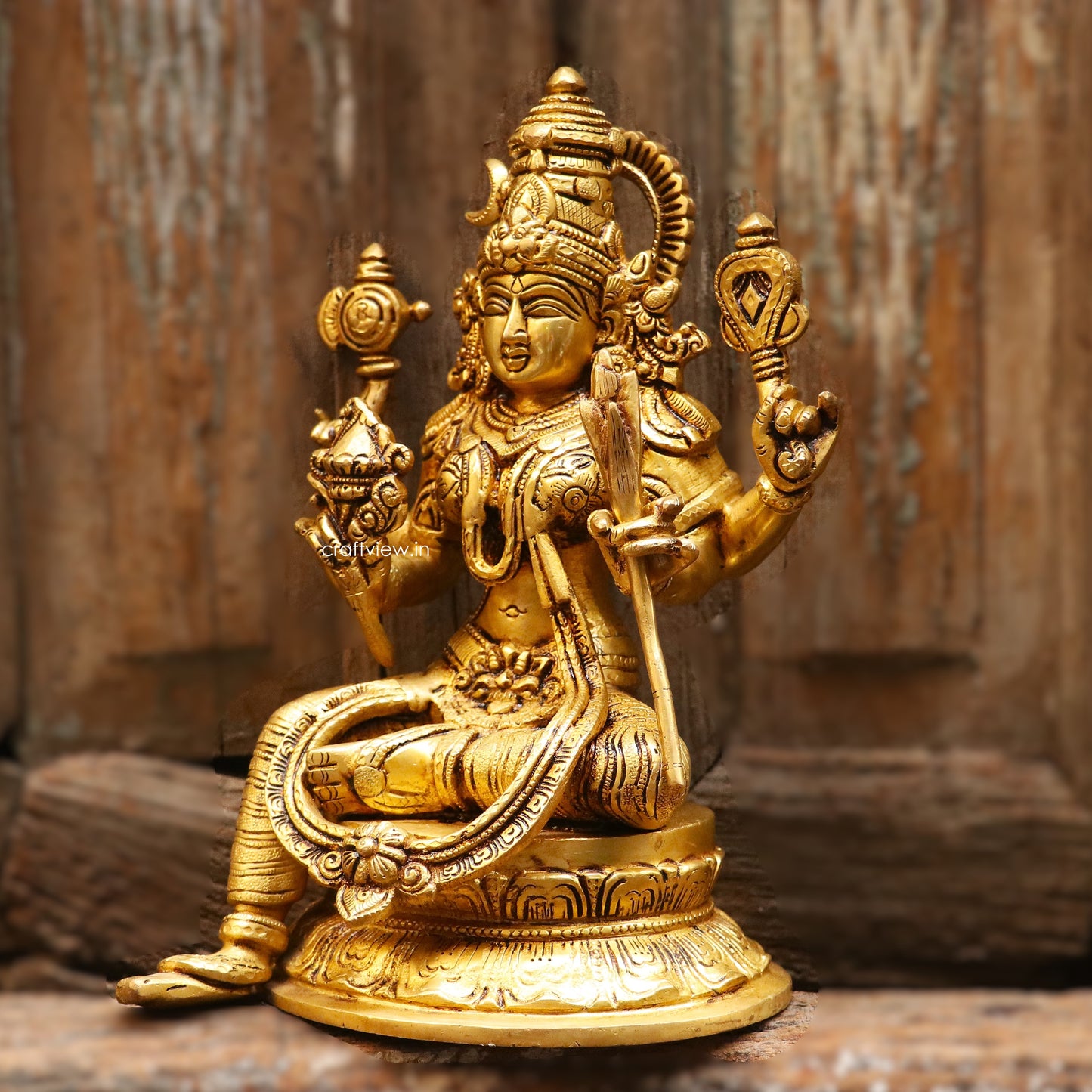 Brass Goddess Rajarajeshwari Lakshmi statue 10.5"