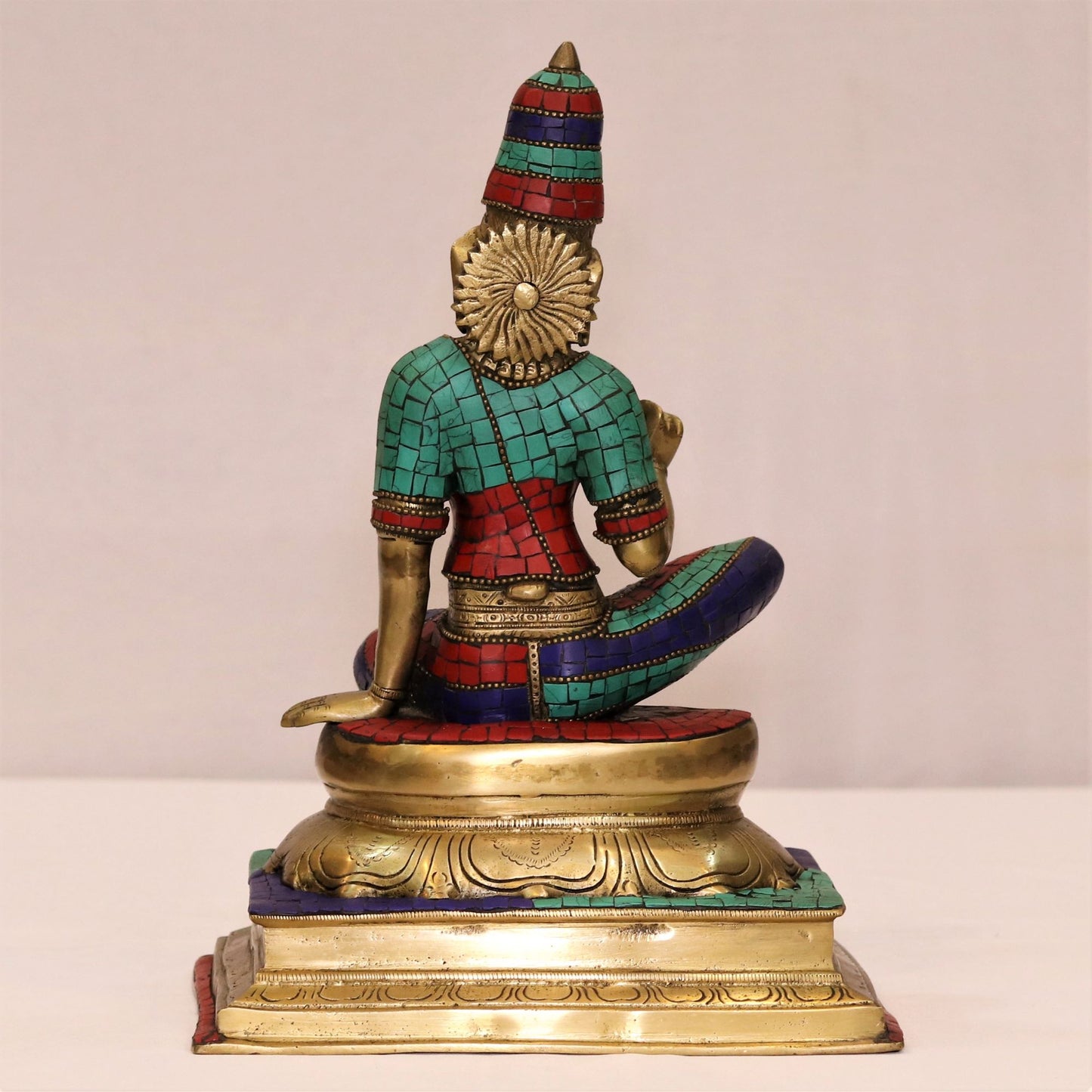 Brass Sitting Parvati Statue with Stone Work 14"