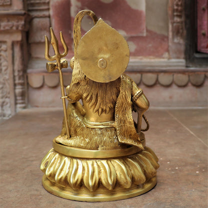 Brass Shiva Statue Sitting On Floral Base